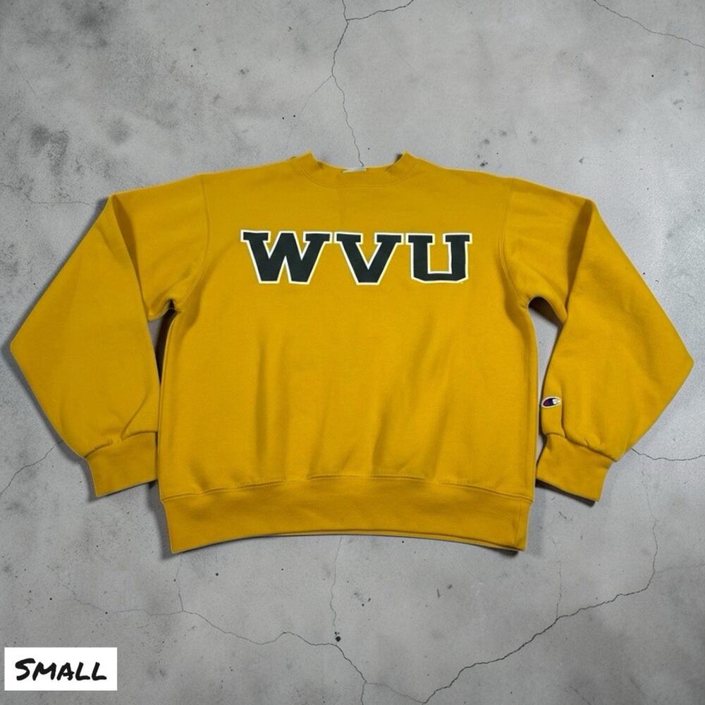 Vintage Y2K Champion Fleece Sweatshirt West Virginia University Mens SM‎ Yellow